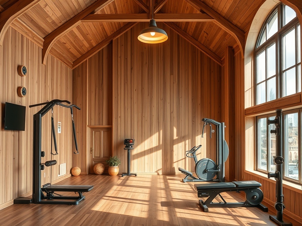 Спортзал в цокольном этаже деревянного дома